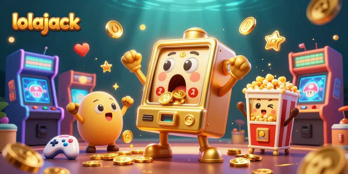 Experience the thrill at lolajack casino while a golden slot machine wins big with coins pouring out.