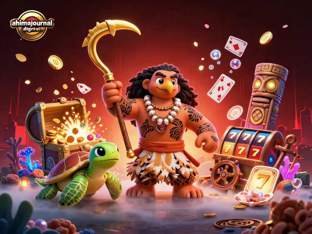 Engaging gameplay at ahimajournal-digital casino featuring vibrant characters, slot reels, and treasure elements.