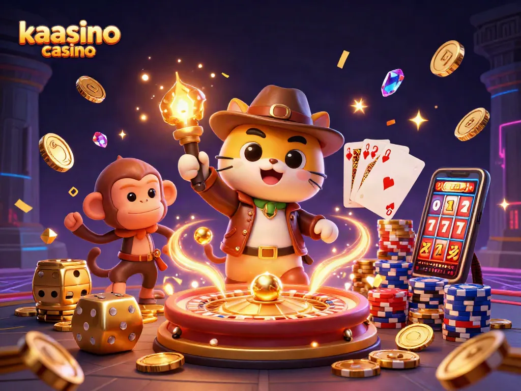 Kaasino casino offers dynamic gameplay experience with golden artifacts, games, and treasures in a thrilling scene.