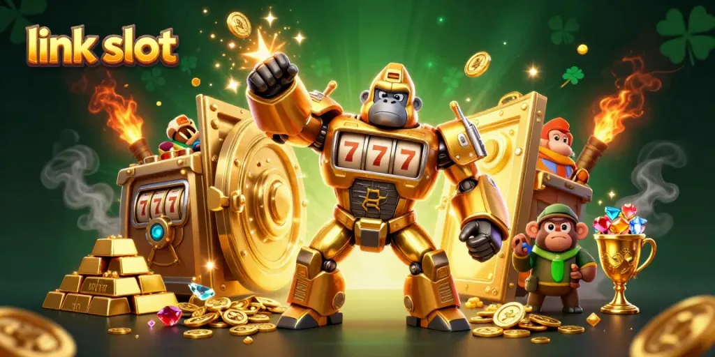 Experience excitement in a vibrant slot game scene with the link slot gorilla mech featuring jackpot-winning elements.