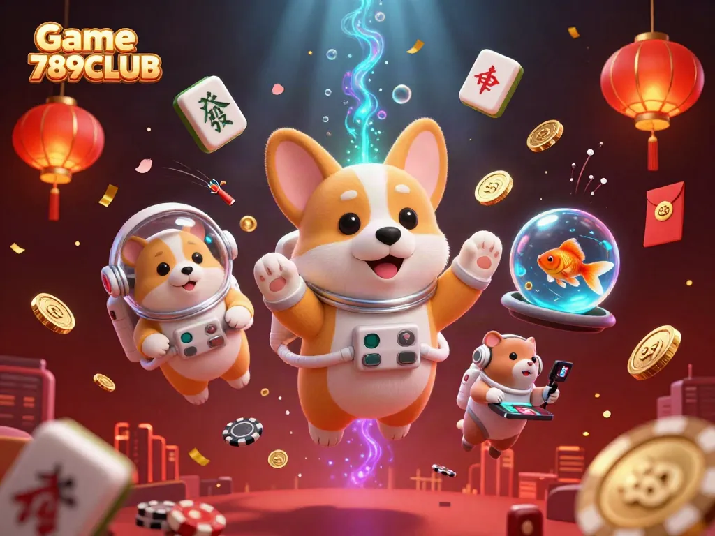 Win big with Game 789CLUB in a vibrant space casino scene filled with floating gifts