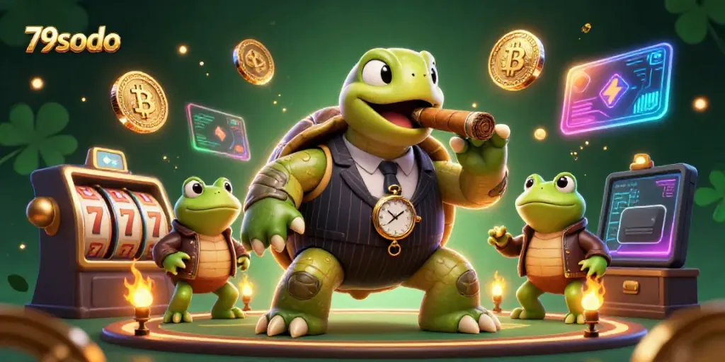 Experience winning strategies at 79sodo with dynamic gaming illustration featuring a turtle mobster and enforcers.
