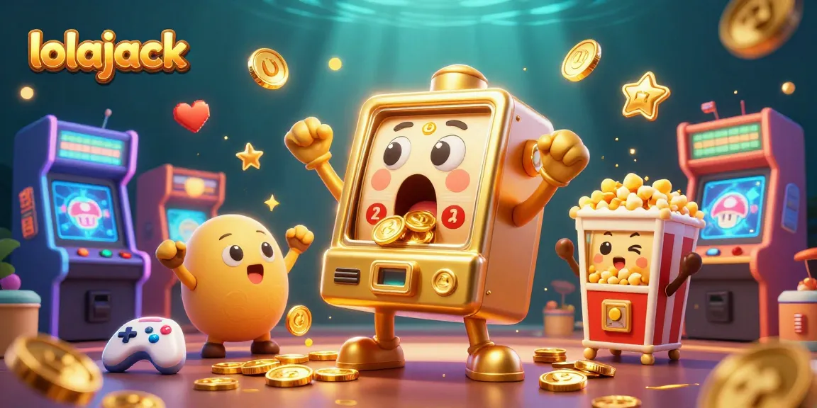 Experience the thrill at lolajack casino while a golden slot machine wins big with coins pouring out.