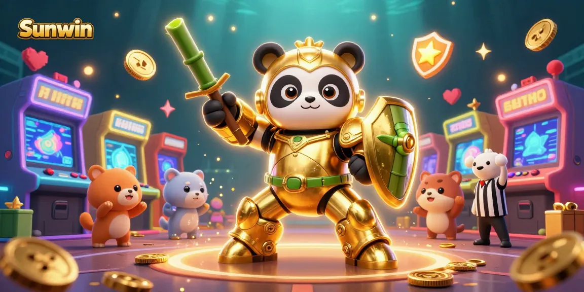 Experience the excitement of Sunwin with dynamic characters and colorful game elements in a vibrant 3D illustration.