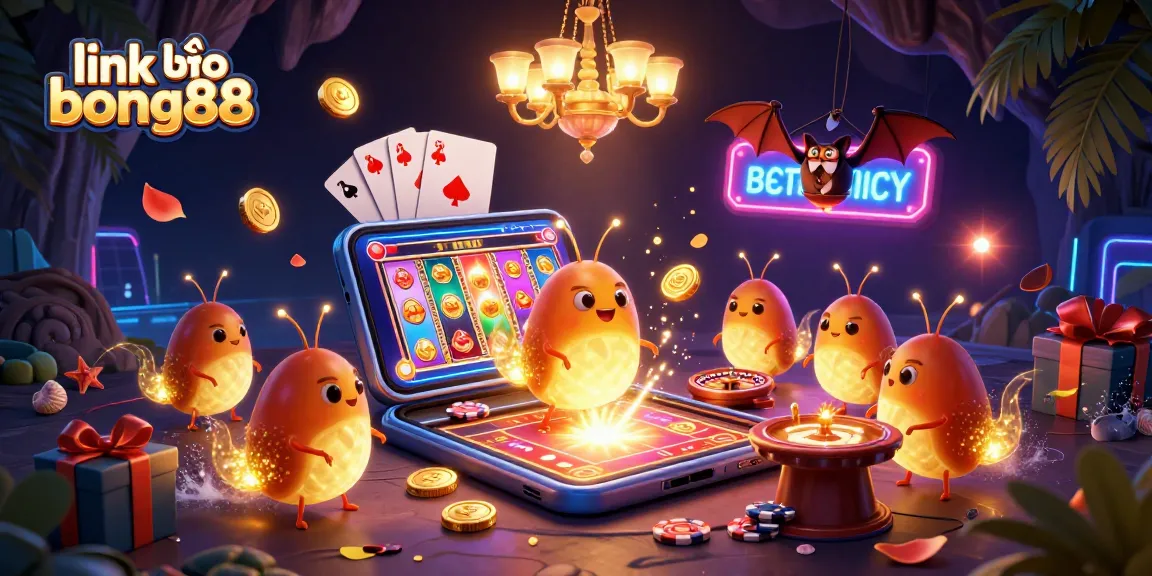 Play the exciting link vào bong88 at a vibrant cave casino with glowworm characters and interactive slot games.